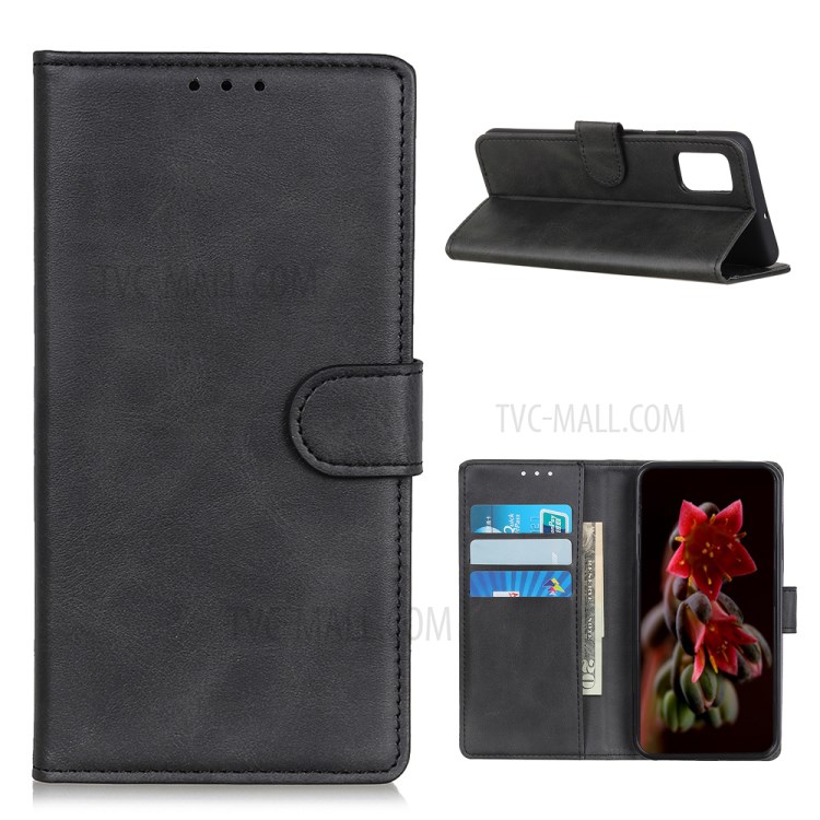 Bi-Color PU Leather Wallet Phone Stand Protective Shell for Samsung Galaxy A72 5G - Black-1