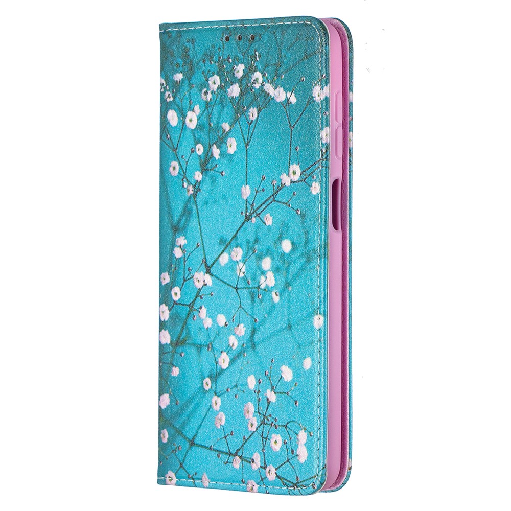 Auto-absorbed Stylish Patterned PU Leather Wallet Case for Samsung Galaxy A12 - Plum Blossom-3