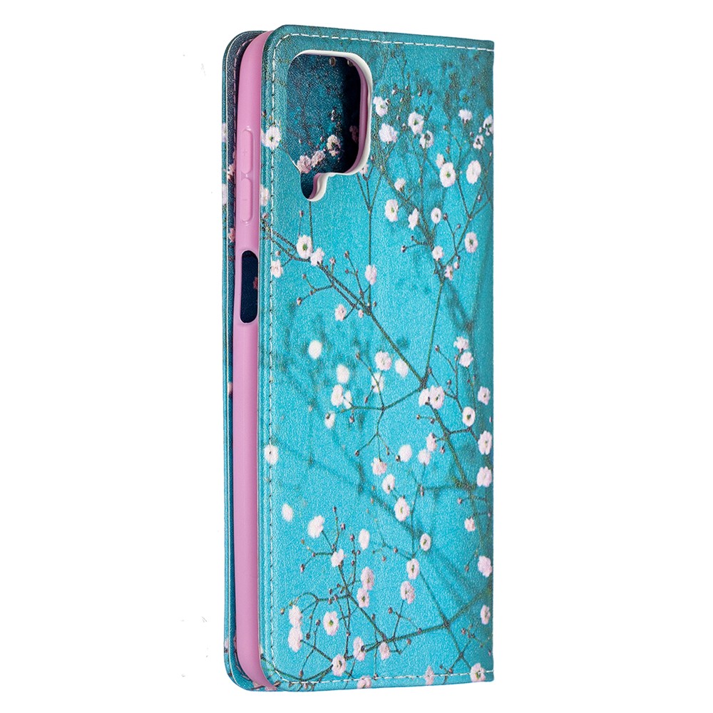 Auto-absorbed Stylish Patterned PU Leather Wallet Case for Samsung Galaxy A12 - Plum Blossom-4