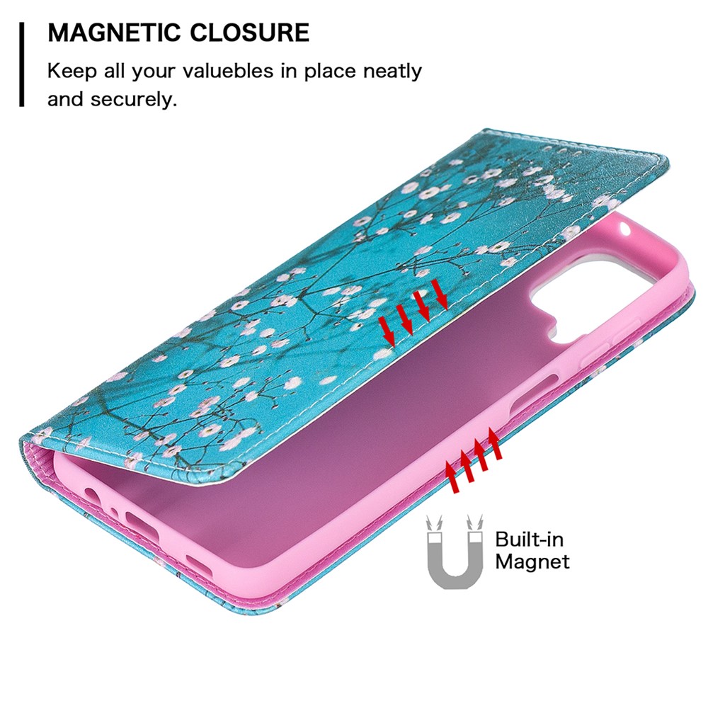 Auto-absorbed Stylish Patterned PU Leather Wallet Case for Samsung Galaxy A12 - Plum Blossom-6