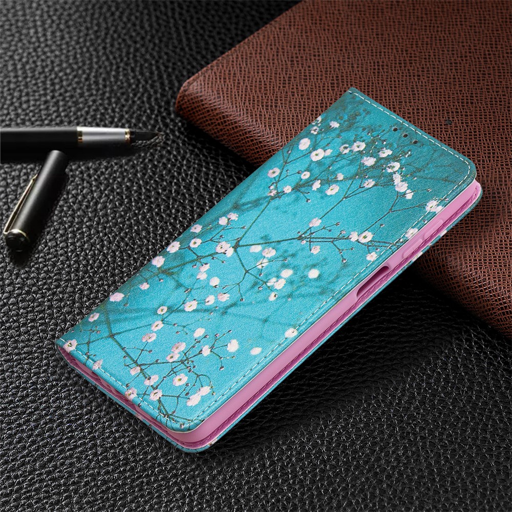 Auto-absorbed Stylish Patterned PU Leather Wallet Case for Samsung Galaxy A12 - Plum Blossom-8