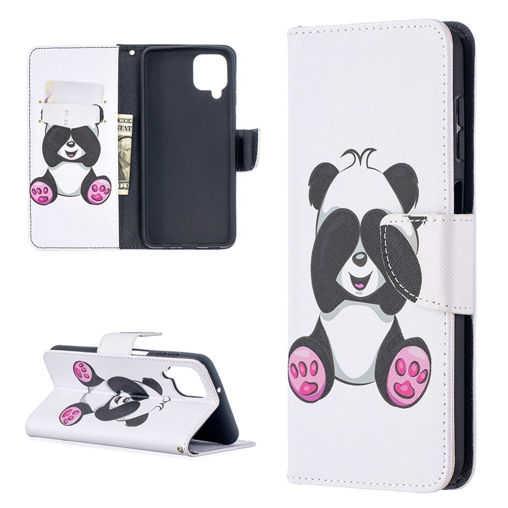 Pattern Printing Wallet Stand Flip Leather Phone Shell for Samsung Galaxy A12 - Baby Panda-1
