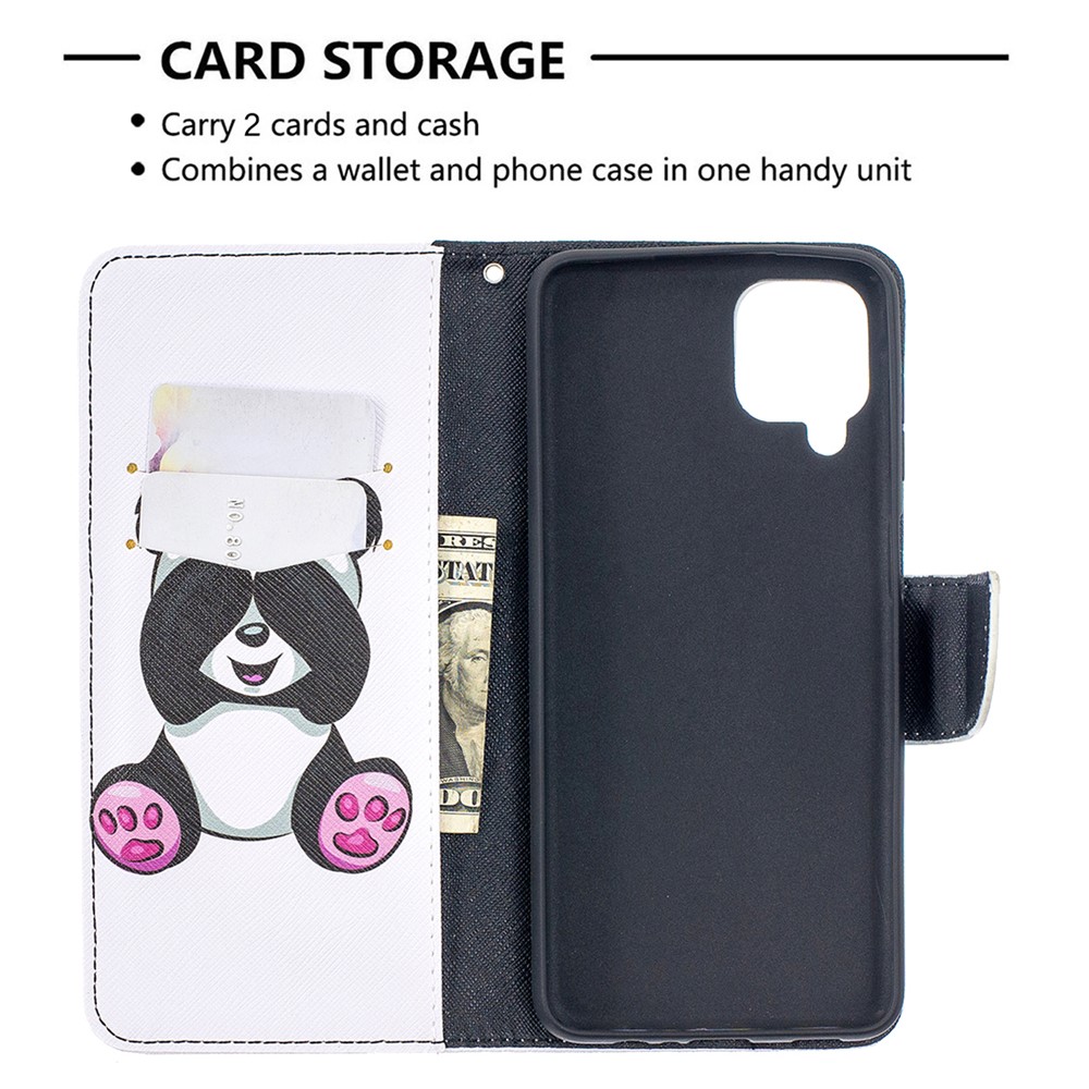Pattern Printing Wallet Stand Flip Leather Phone Shell for Samsung Galaxy A12 - Baby Panda-6