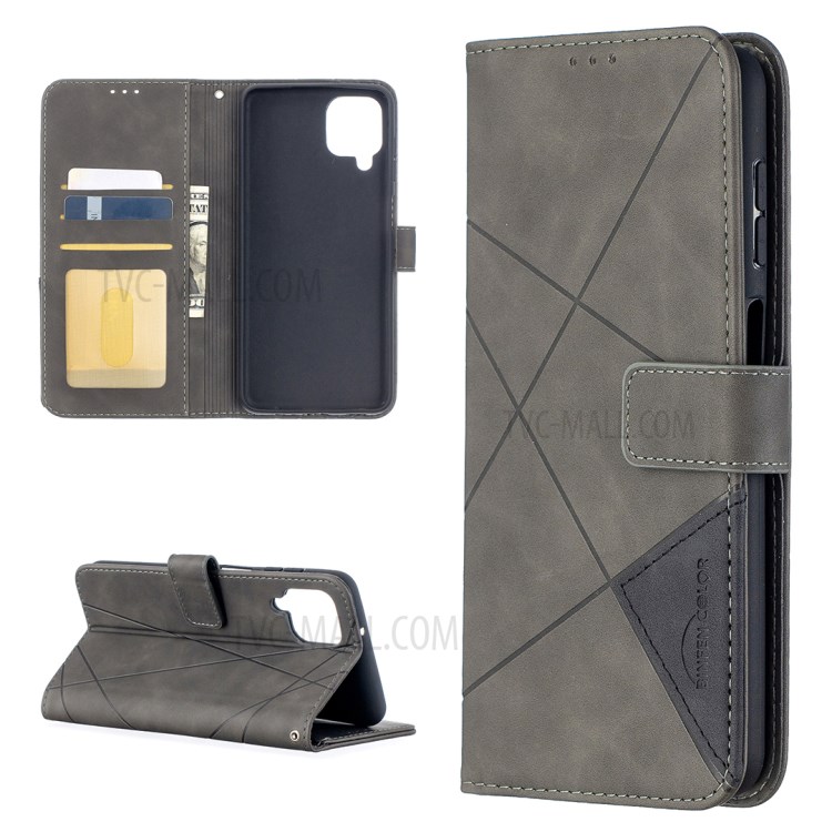 BF05 Geometric Texture for Samsung Galaxy A12 Leather Wallet Stand Protector Case - Grey-1