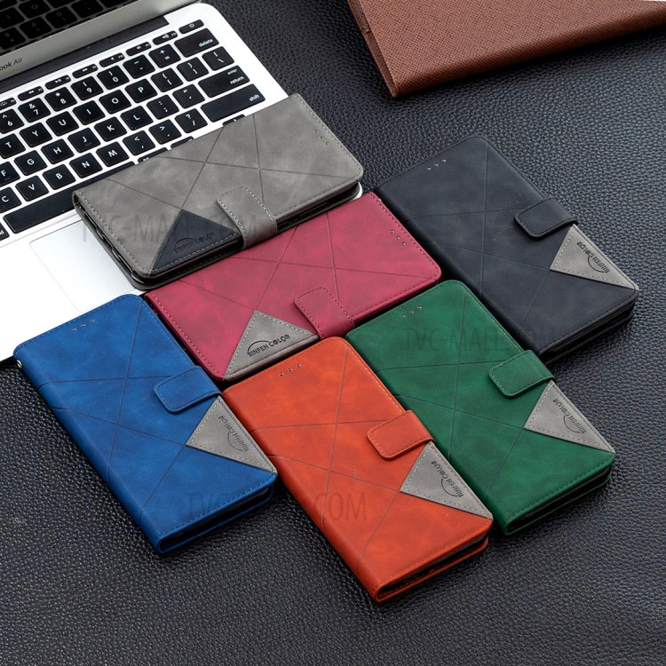 BF05 Geometric Texture for Samsung Galaxy A12 Leather Wallet Stand Protector Case - Grey-10