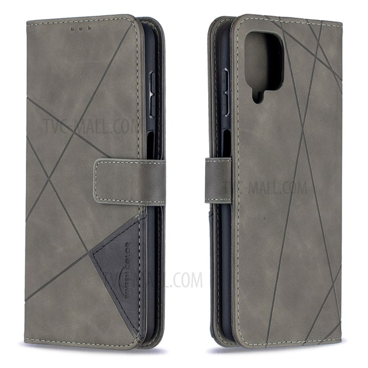 BF05 Geometric Texture for Samsung Galaxy A12 Leather Wallet Stand Protector Case - Grey-2