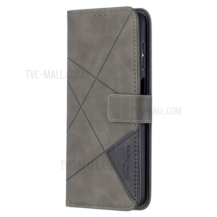BF05 Geometric Texture for Samsung Galaxy A12 Leather Wallet Stand Protector Case - Grey-3