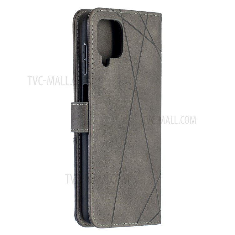BF05 Geometric Texture for Samsung Galaxy A12 Leather Wallet Stand Protector Case - Grey-4