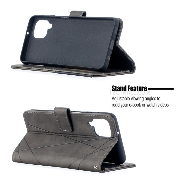 BF05 Geometric Texture for Samsung Galaxy A12 Leather Wallet Stand Protector Case - Grey-5