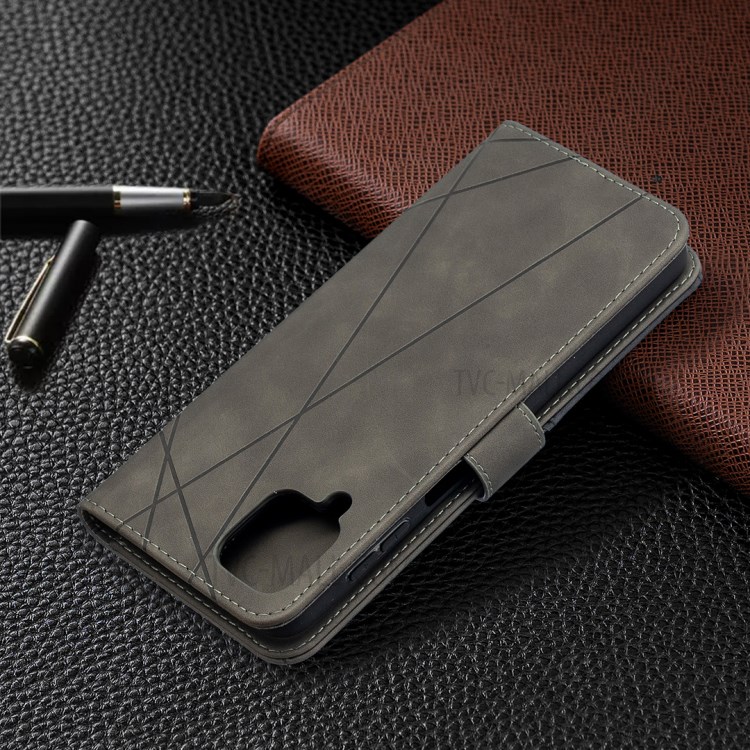 BF05 Geometric Texture for Samsung Galaxy A12 Leather Wallet Stand Protector Case - Grey-8
