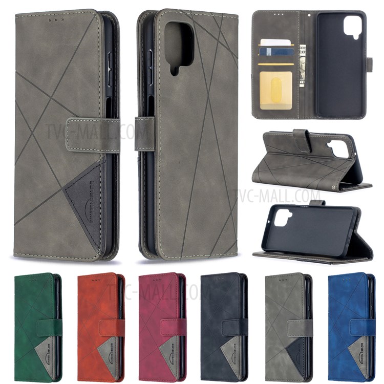BF05 Geometric Texture for Samsung Galaxy A12 Leather Wallet Stand Protector Case - Grey-9