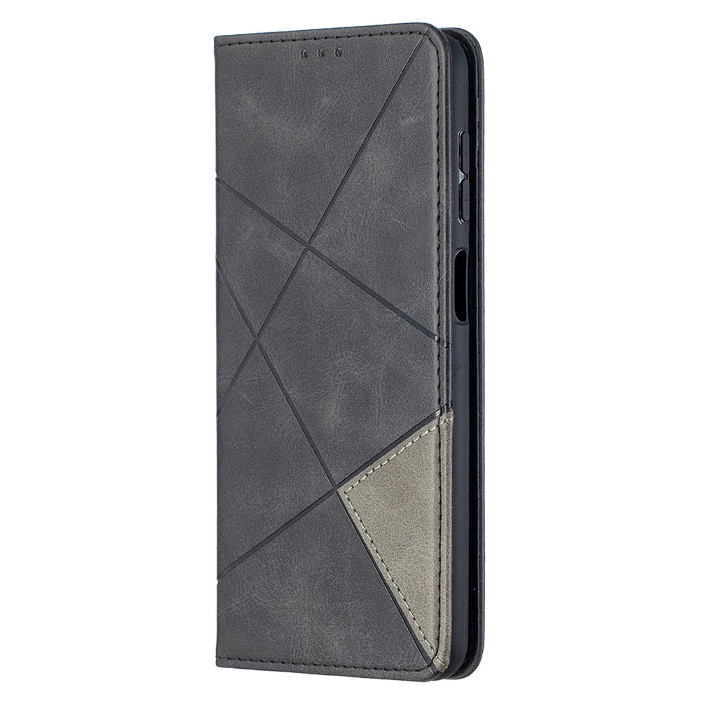For Samsung Galaxy A12 Geometric Pattern Leather Stand Case Card Holder Shell - Black-3