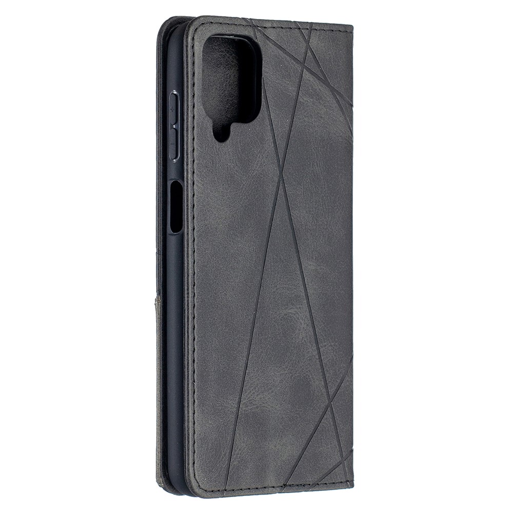 For Samsung Galaxy A12 Geometric Pattern Leather Stand Case Card Holder Shell - Black-4