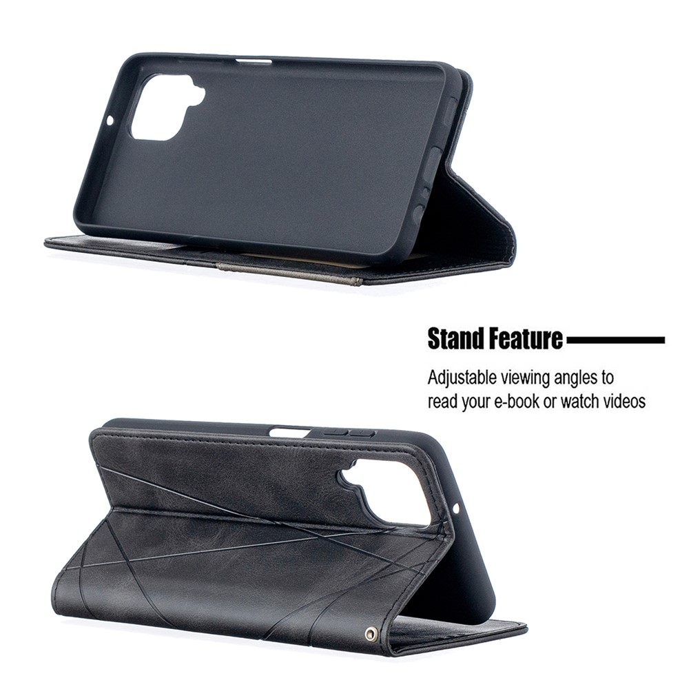 For Samsung Galaxy A12 Geometric Pattern Leather Stand Case Card Holder Shell - Black-5