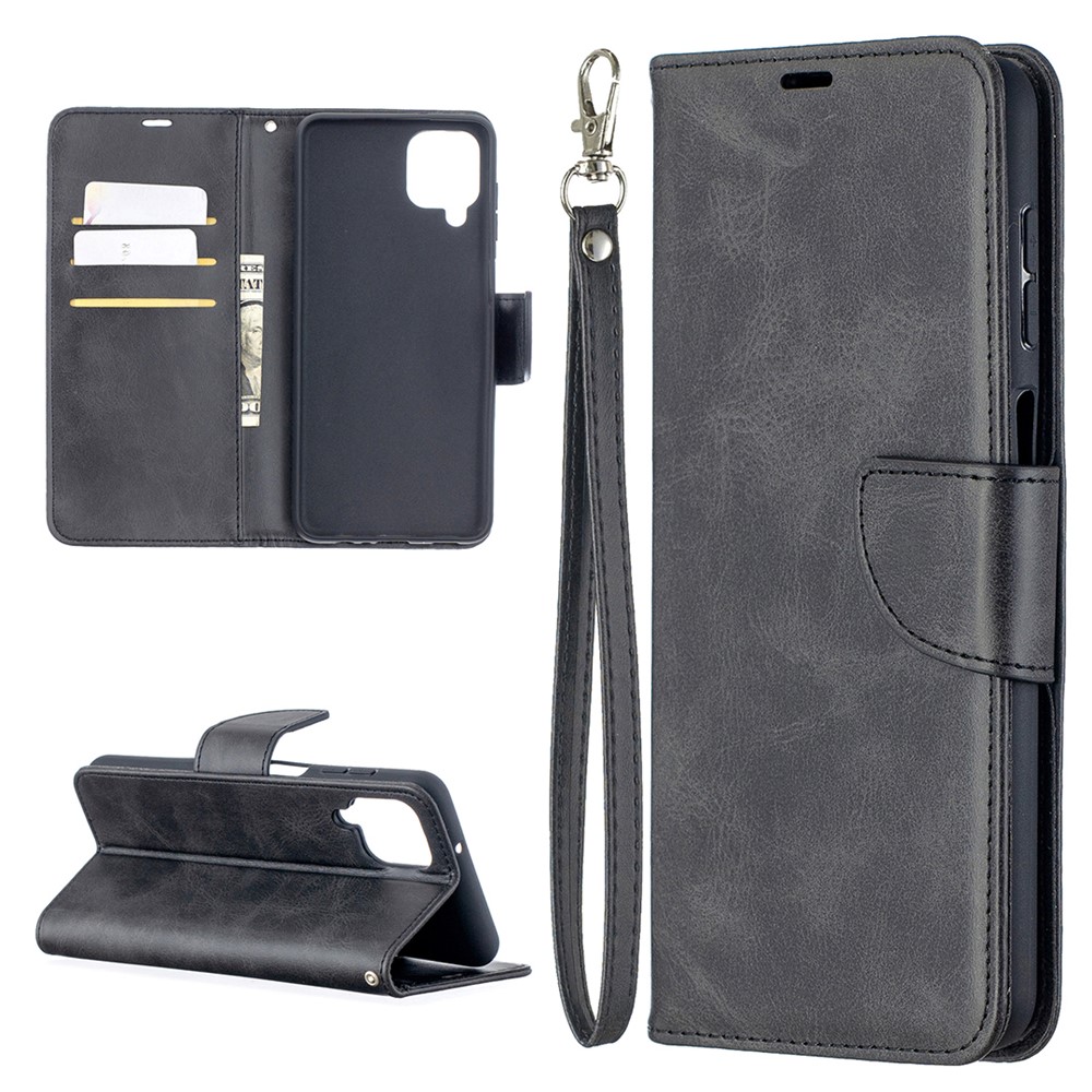 PU Leather Wallet Stylish Smartphone Case for Samsung Galaxy A12 - Black-1