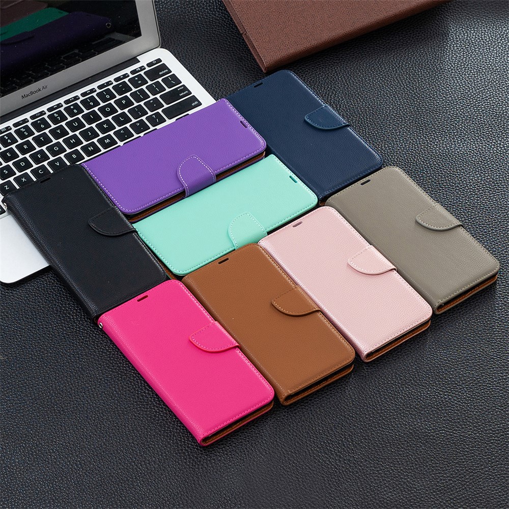 Litchi Skin Wallet Pure Color Phone Case for Samsung Galaxy A12 - Black-10