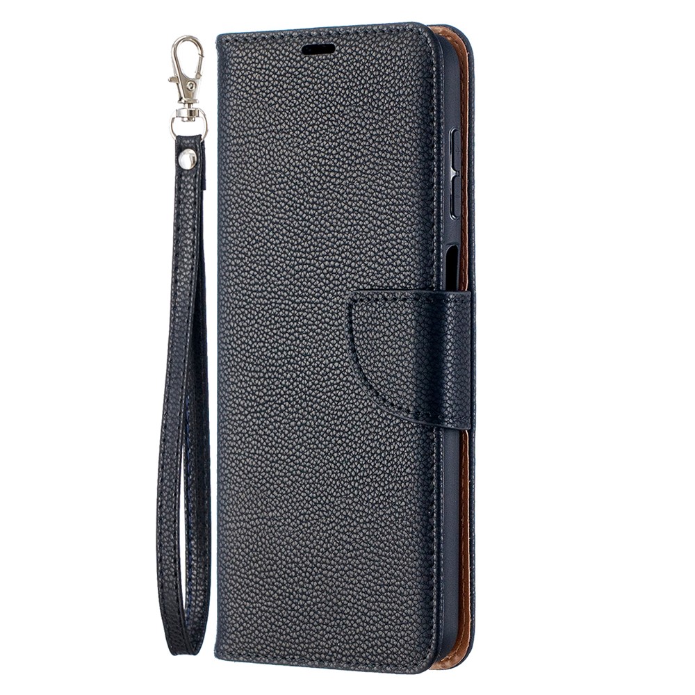 Litchi Skin Wallet Pure Color Phone Case for Samsung Galaxy A12 - Black-3