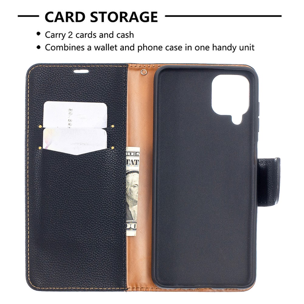 Litchi Skin Wallet Pure Color Phone Case for Samsung Galaxy A12 - Black-6