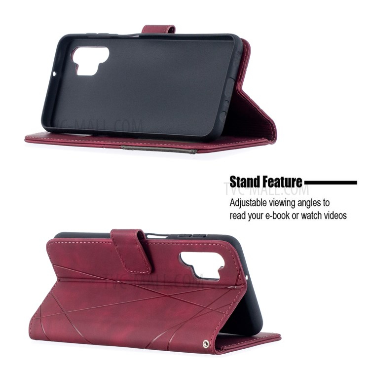 For Samsung Galaxy A32 BF05 Geometric Texture Leather Wallet Stand Case Cover - Red-2
