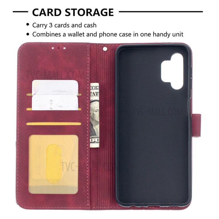 For Samsung Galaxy A32 BF05 Geometric Texture Leather Wallet Stand Case Cover - Red-3