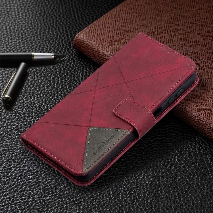 For Samsung Galaxy A32 BF05 Geometric Texture Leather Wallet Stand Case Cover - Red-4