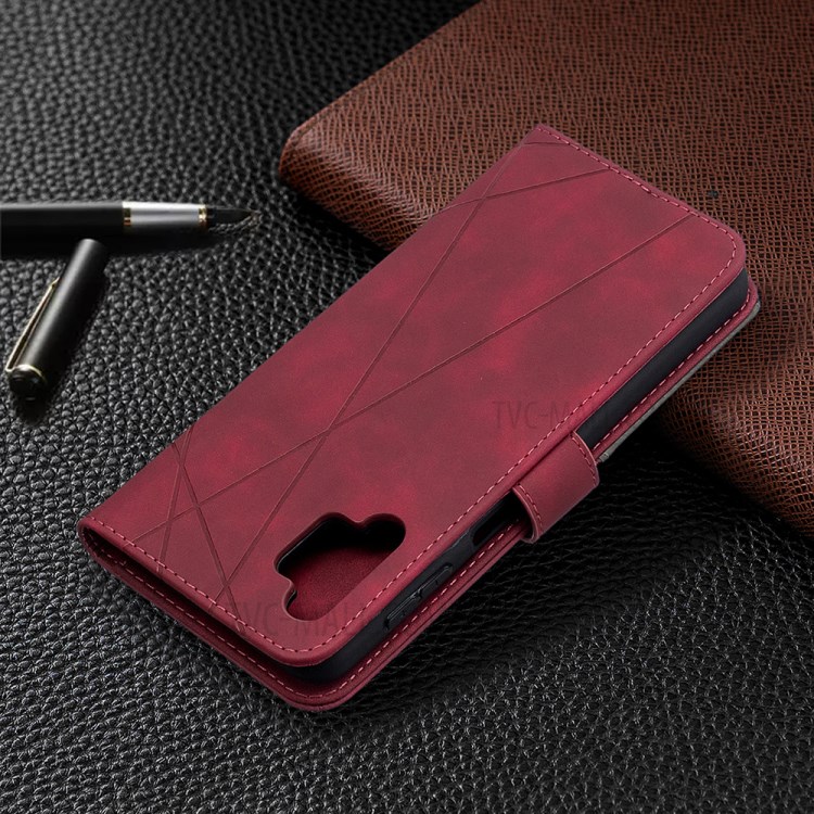 For Samsung Galaxy A32 BF05 Geometric Texture Leather Wallet Stand Case Cover - Red-5