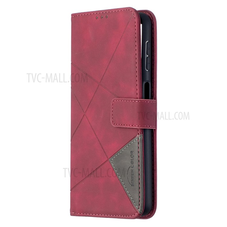 For Samsung Galaxy A32 BF05 Geometric Texture Leather Wallet Stand Case Cover - Red-6