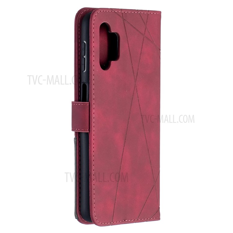 For Samsung Galaxy A32 BF05 Geometric Texture Leather Wallet Stand Case Cover - Red-7