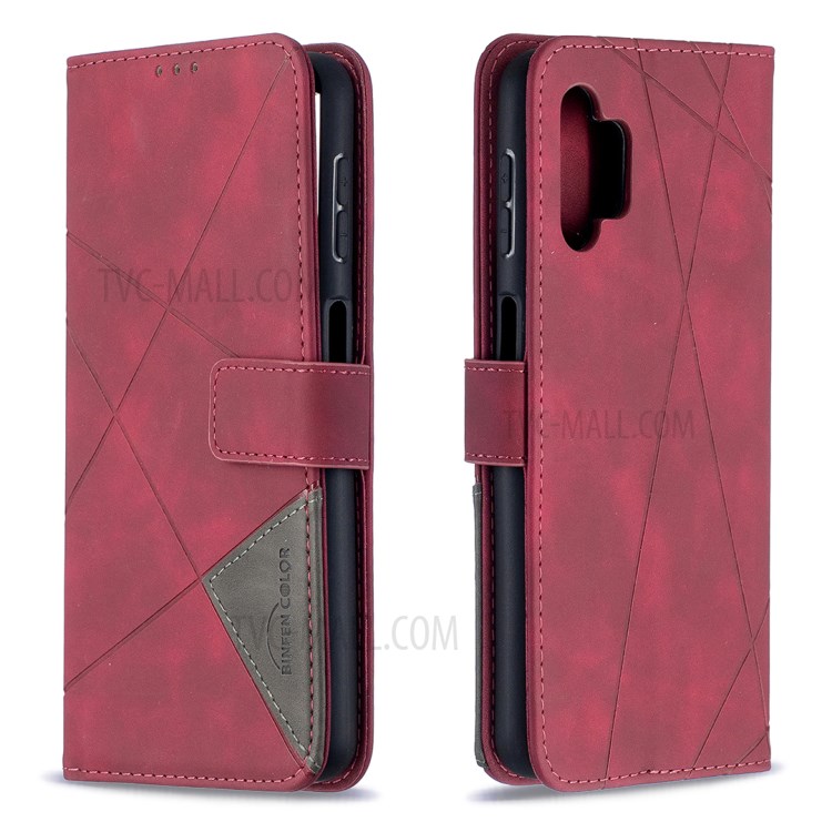 For Samsung Galaxy A32 BF05 Geometric Texture Leather Wallet Stand Case Cover - Red-8