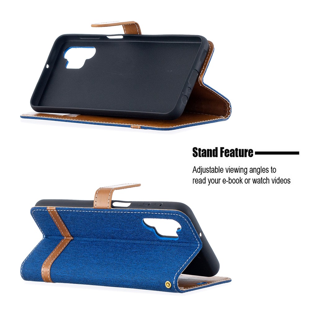 Case for Samsung Galaxy A32 Color Splicing Jeans Cloth Surface Wallet Leather Phone Cover - Baby Blue-2