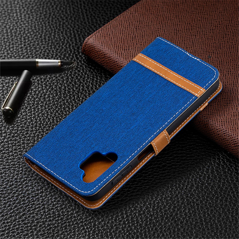 Case for Samsung Galaxy A32 Color Splicing Jeans Cloth Surface Wallet Leather Phone Cover - Baby Blue-5