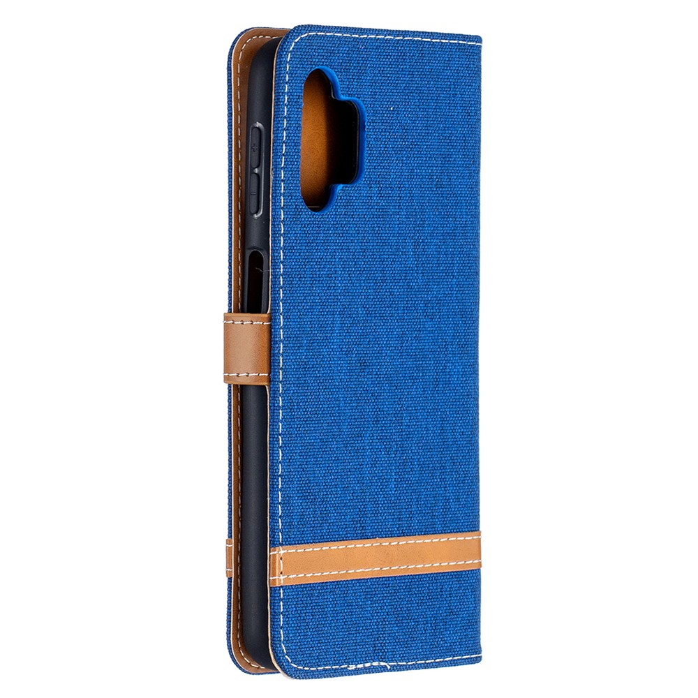 Case for Samsung Galaxy A32 Color Splicing Jeans Cloth Surface Wallet Leather Phone Cover - Baby Blue-7