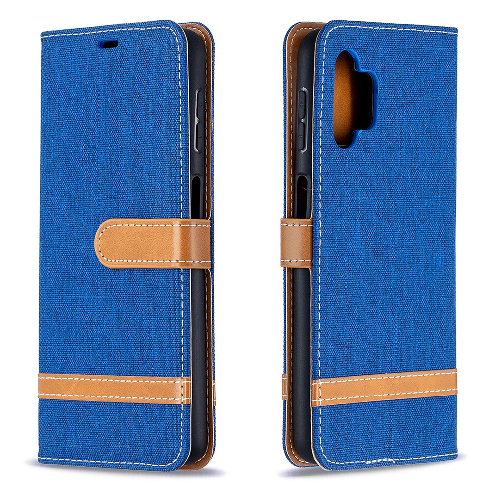 Case for Samsung Galaxy A32 Color Splicing Jeans Cloth Surface Wallet Leather Phone Cover - Baby Blue-8