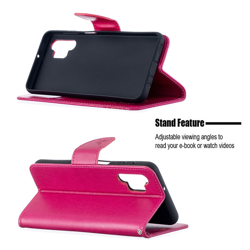 For Samsung Galaxy A32 Imprint Butterflies Wallet Stand Flip Leather Phone Shell - Rose-2