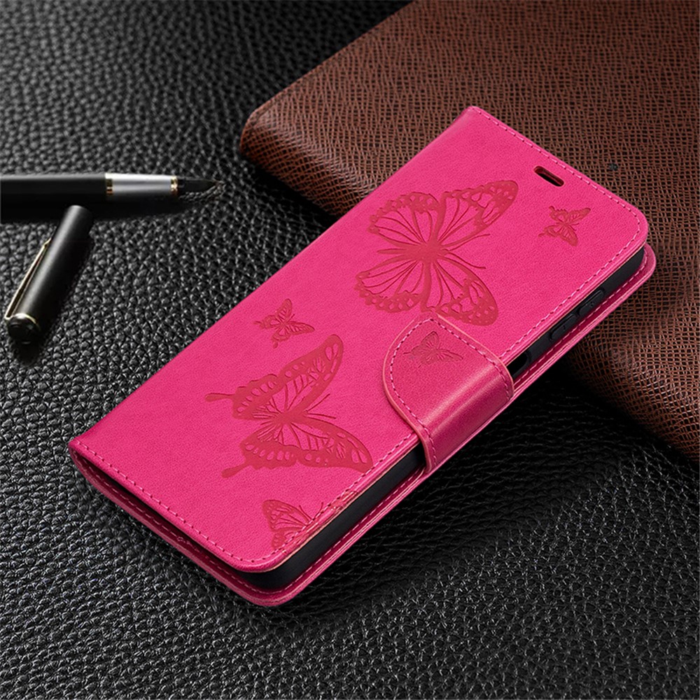 For Samsung Galaxy A32 Imprint Butterflies Wallet Stand Flip Leather Phone Shell - Rose-4