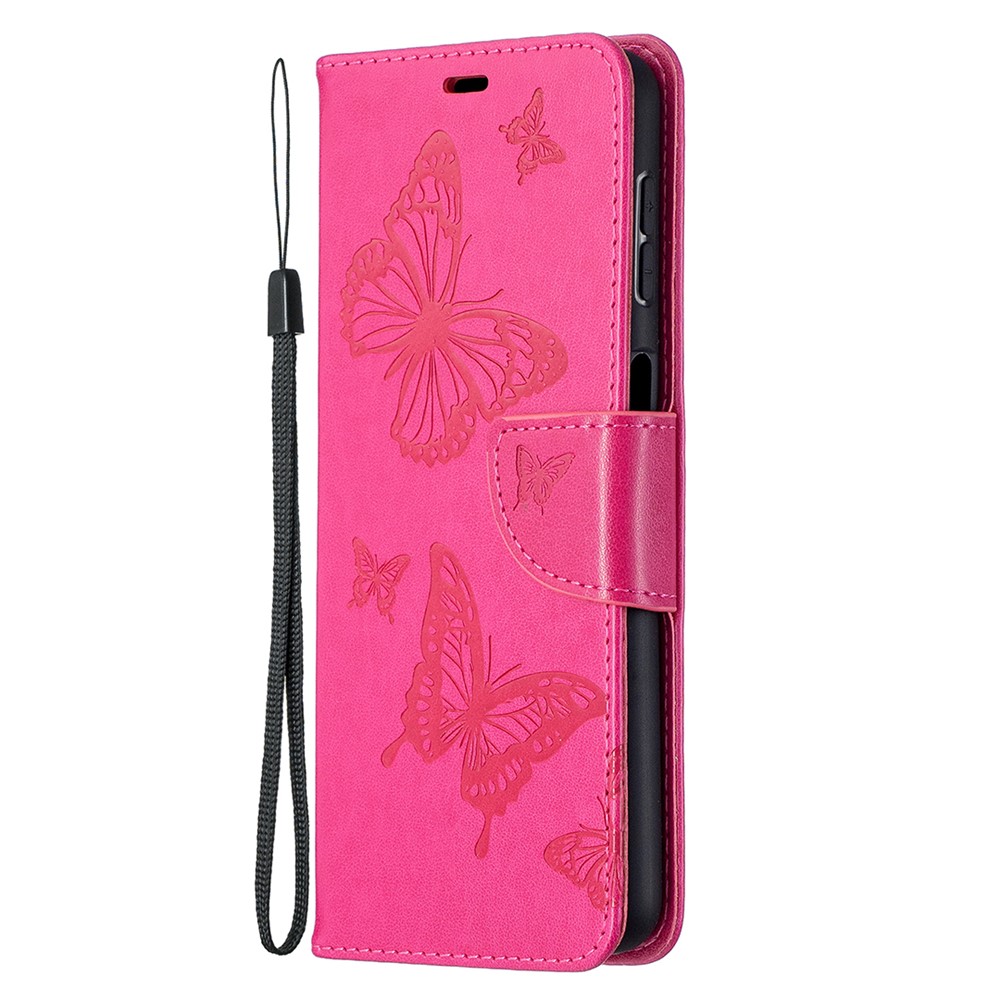 For Samsung Galaxy A32 Imprint Butterflies Wallet Stand Flip Leather Phone Shell - Rose-6