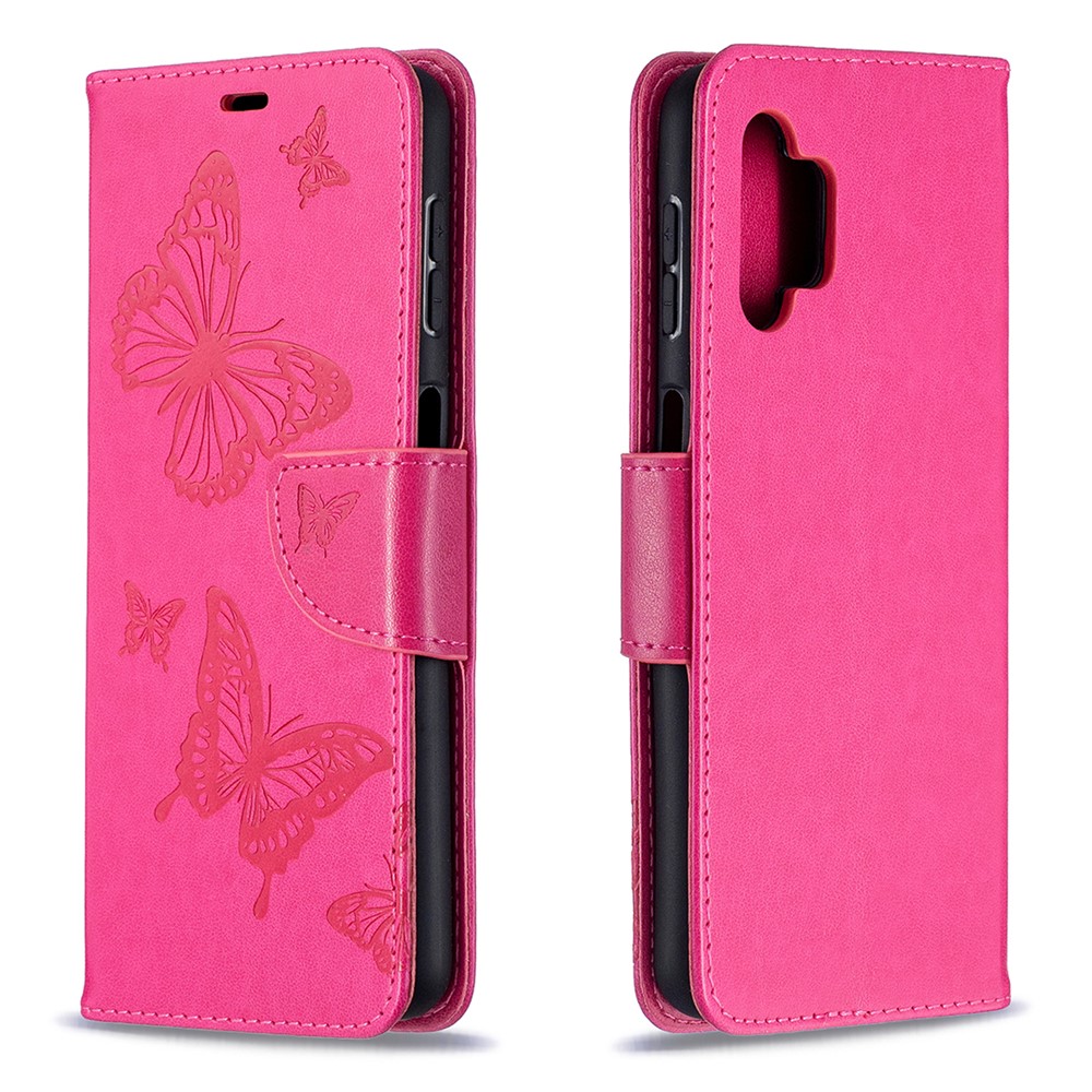 Para Samsung Galaxy A32 5G / M32 5G Imprest Butterflies Willet Stand Flip Cuero de Cuero Con Cáscara - Rosa