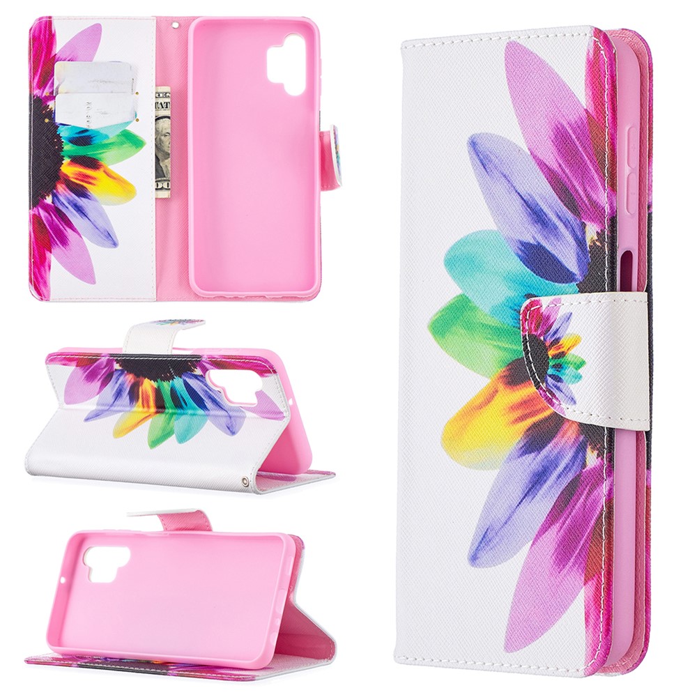 Pattern Printing Magnetic Leather Stand Wallet Stylish Case for Samsung Galaxy A32 - Sunflower-1