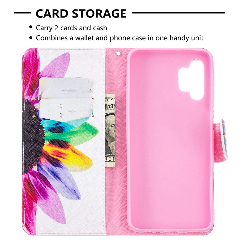Pattern Printing Magnetic Leather Stand Wallet Stylish Case for Samsung Galaxy A32 - Sunflower-3