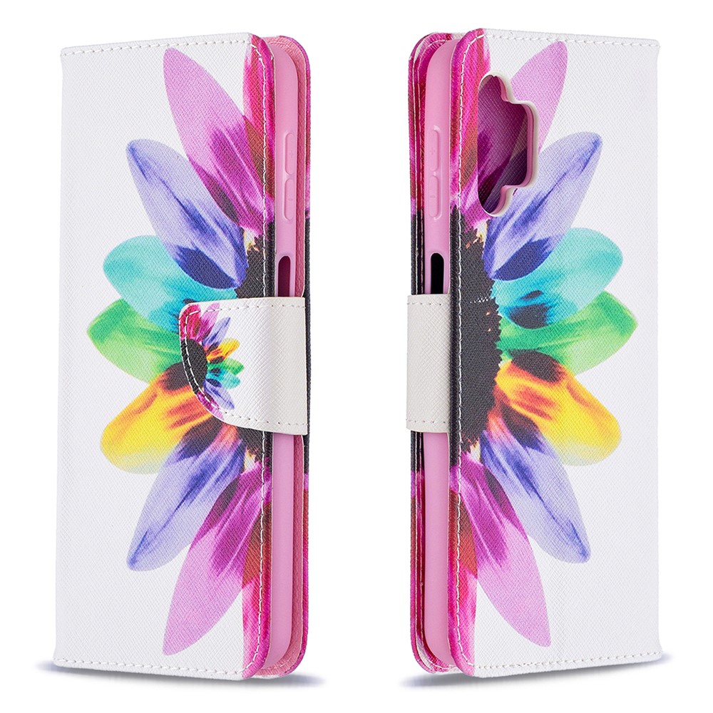 Pattern Printing Magnetic Leather Stand Wallet Stylish Case for Samsung Galaxy A32 - Sunflower-8