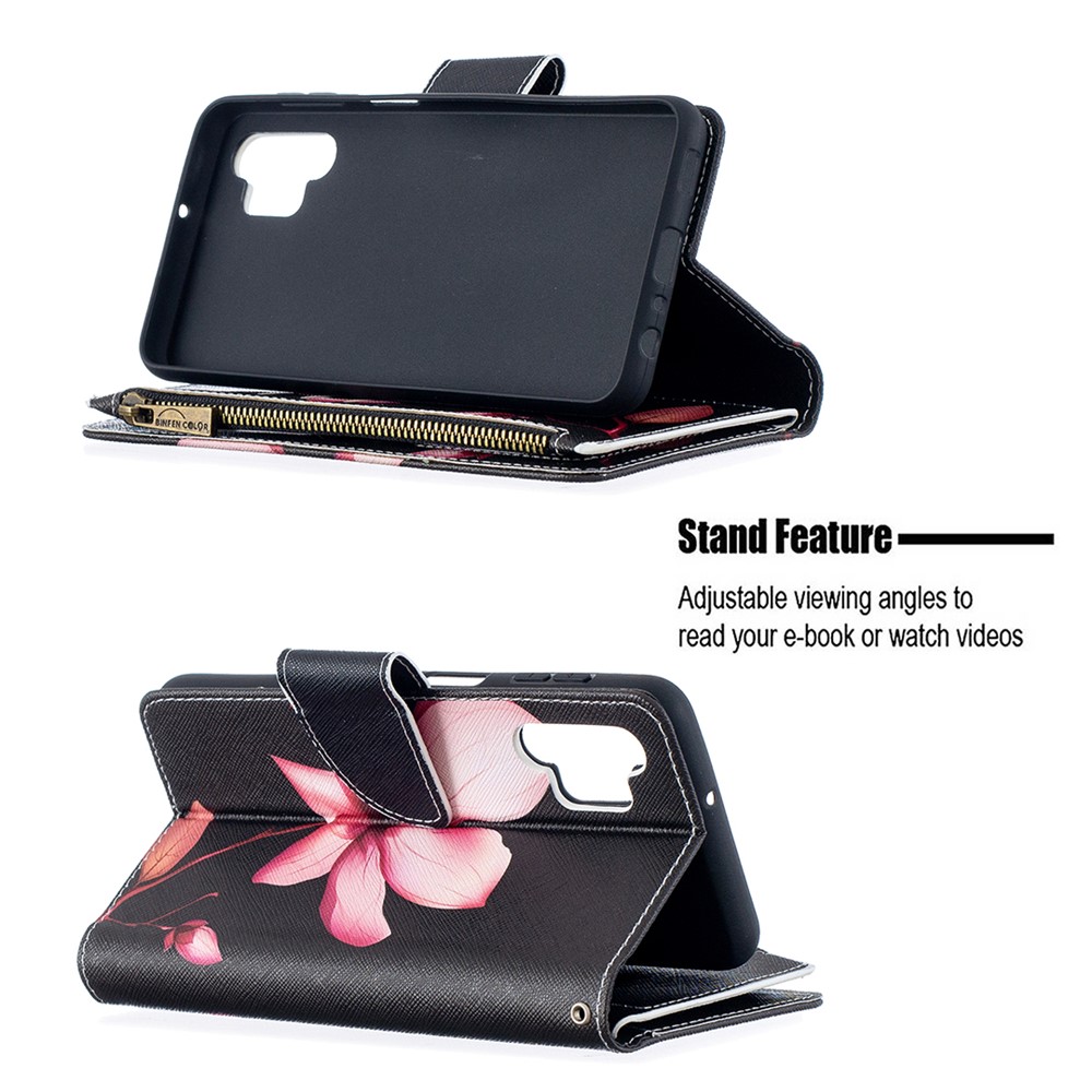 Pattern Printing Wallet Stand Leather Phone Cover Protector for Samsung Galaxy A32 - Pink Flower-2