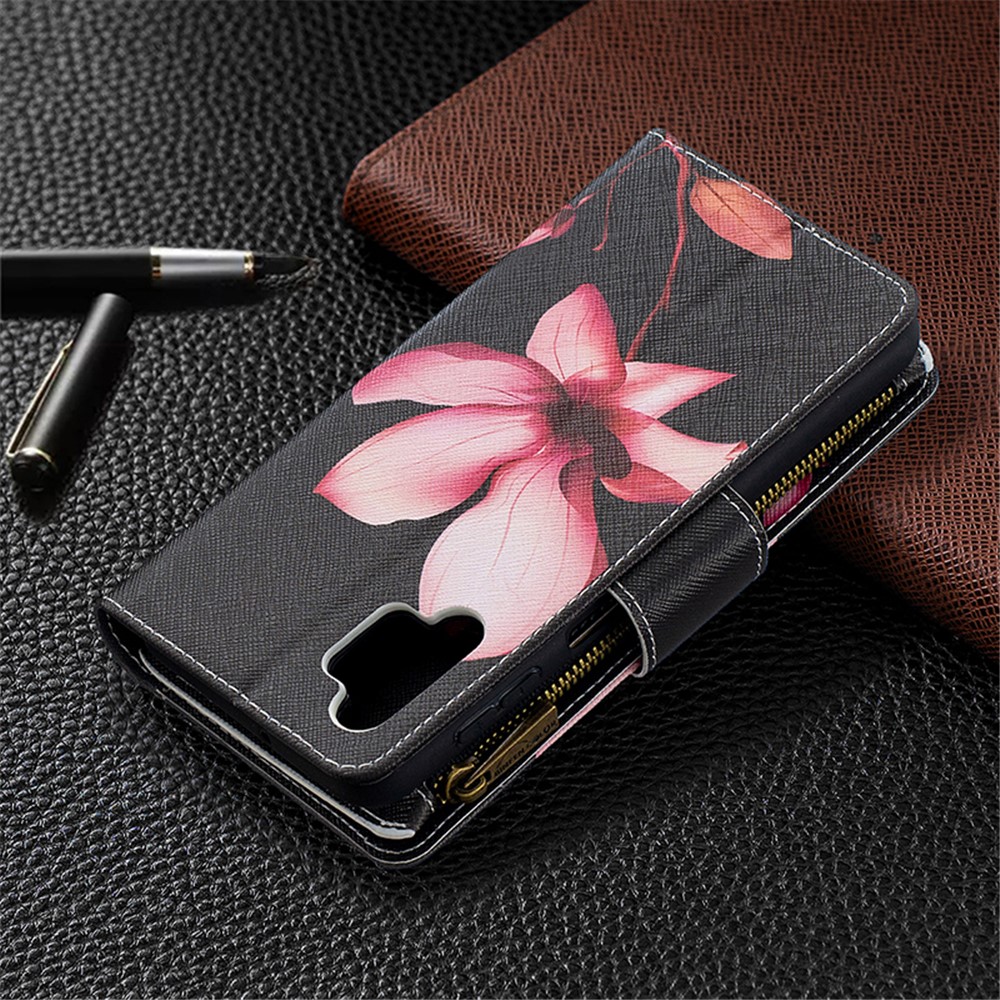 Pattern Printing Wallet Stand Leather Phone Cover Protector for Samsung Galaxy A32 - Pink Flower-5
