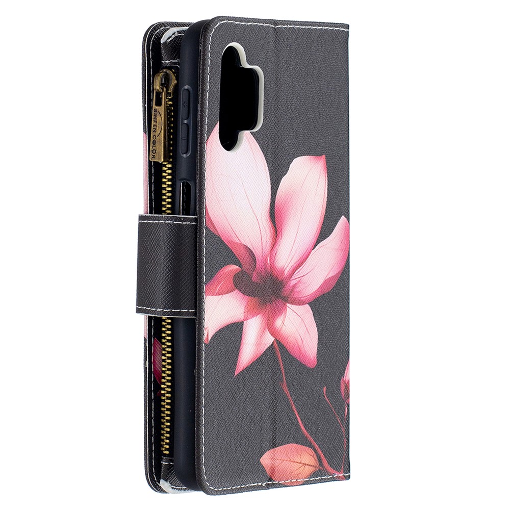 Pattern Printing Wallet Stand Leather Phone Cover Protector for Samsung Galaxy A32 - Pink Flower-7
