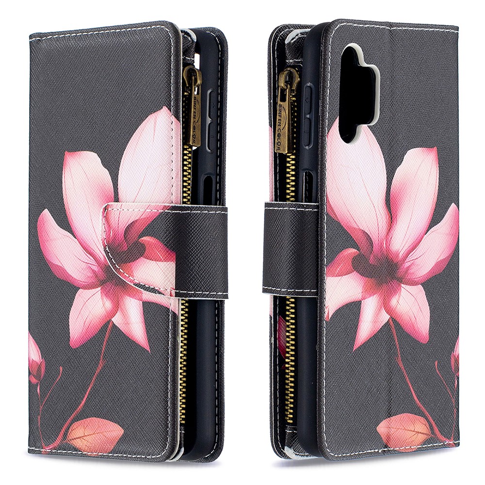 Pattern Printing Wallet Stand Leather Phone Cover Protector for Samsung Galaxy A32 - Pink Flower-8