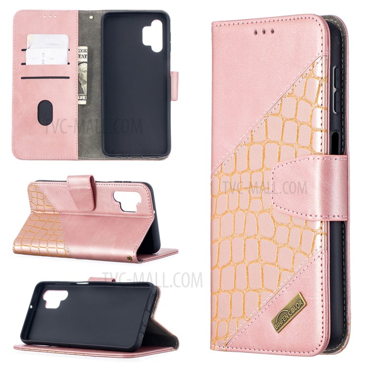 BF04 Splicing Crocodile Texture Wallet Stand Leather Cover for Samsung Galaxy A32 - Rose Gold-1