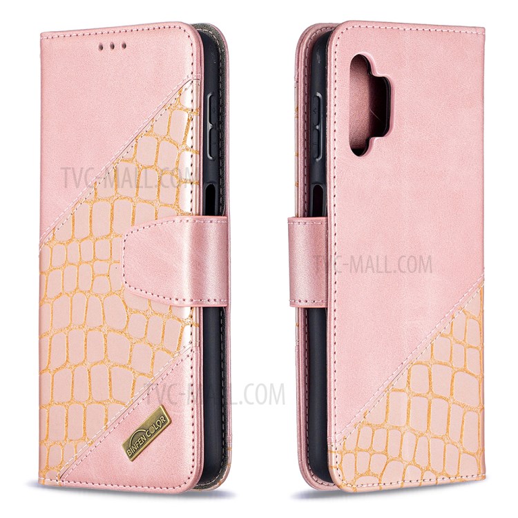 BF04 Splicing Crocodile Texture Wallet Stand Leather Cover for Samsung Galaxy A32 - Rose Gold-8