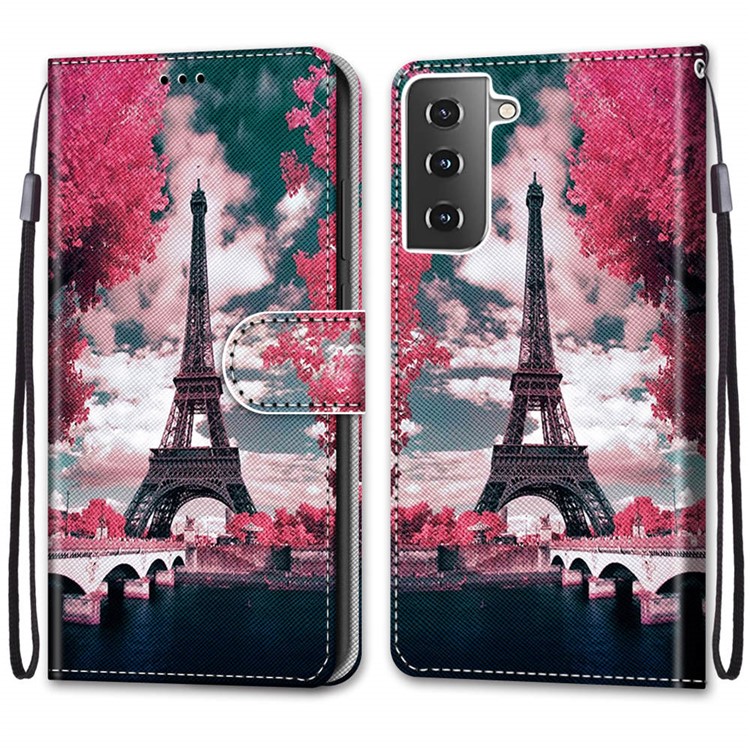 Wallet Stand Case for Samsung Galaxy S21+ Anti-Drop Pattern Printing Shell - Eiffel Tower-2