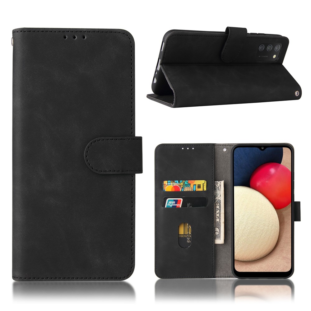 Wallet Stand Design Skin-feeling Wallet Leather Phone Case for Samsung Galaxy A02s - Black-1