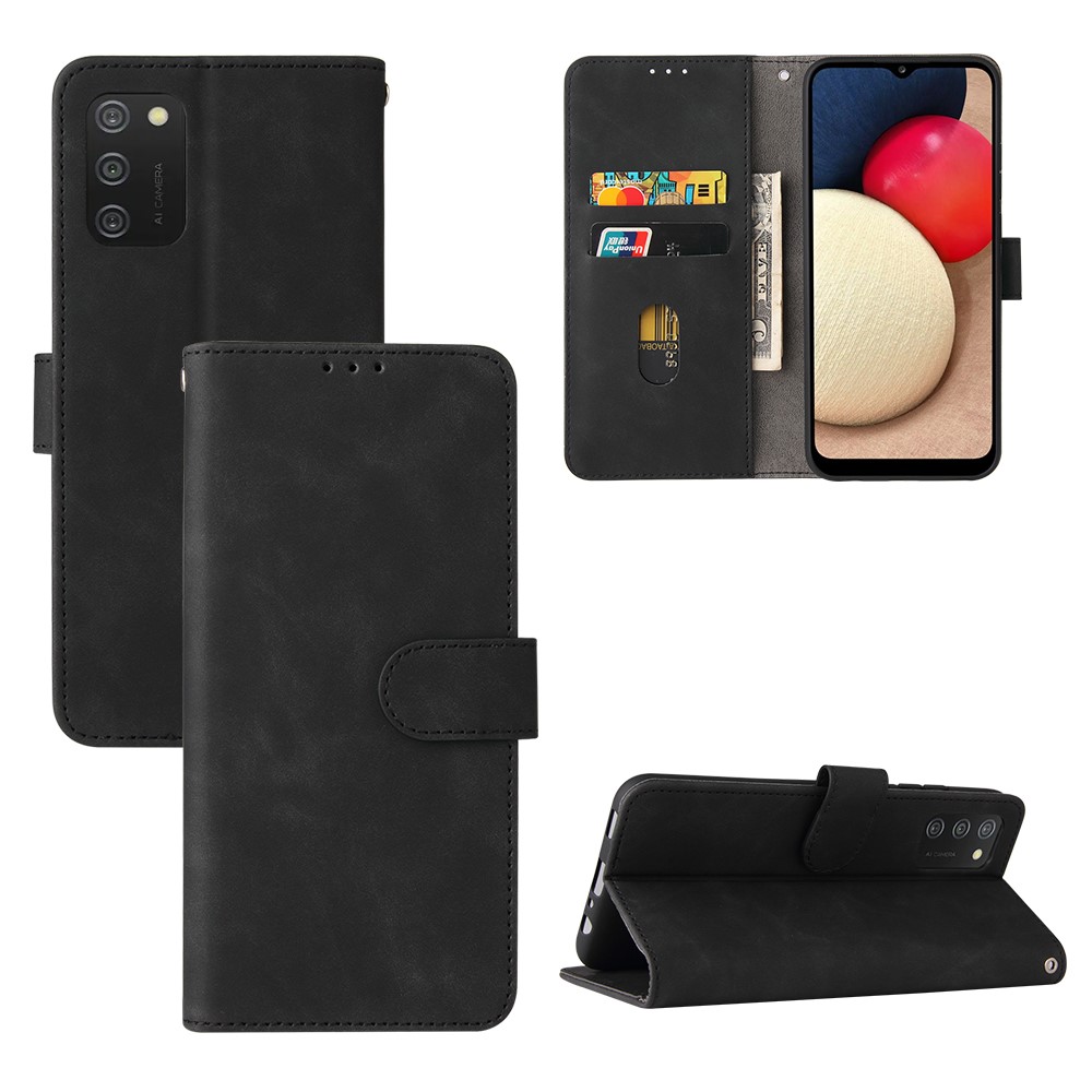 Wallet Stand Design Skin-feeling Wallet Leather Phone Case for Samsung Galaxy A02s - Black-2