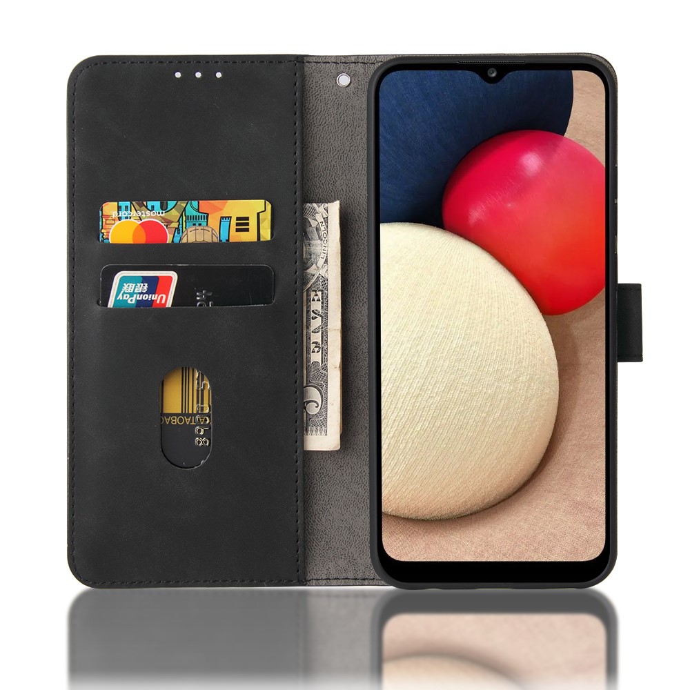Wallet Stand Design Skin-feeling Wallet Leather Phone Case for Samsung Galaxy A02s - Black-3